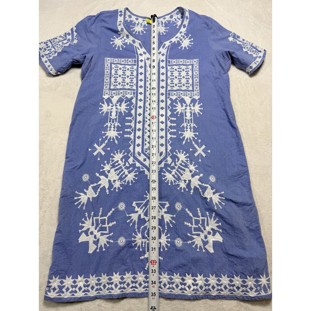 Roberta Roller Rabbit Kurta Dress Sz L Blue White Star Embroidered Modern Craft - Picture 2 of 11